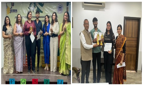 Aarushi and Saif of SBA Department in BBA VIth semester won first prize in research paper competition held at JIMS Vasant Kunj, held on 22 March 2024. Received blessings from Our Chairman Shri Vinod Vats Sir.